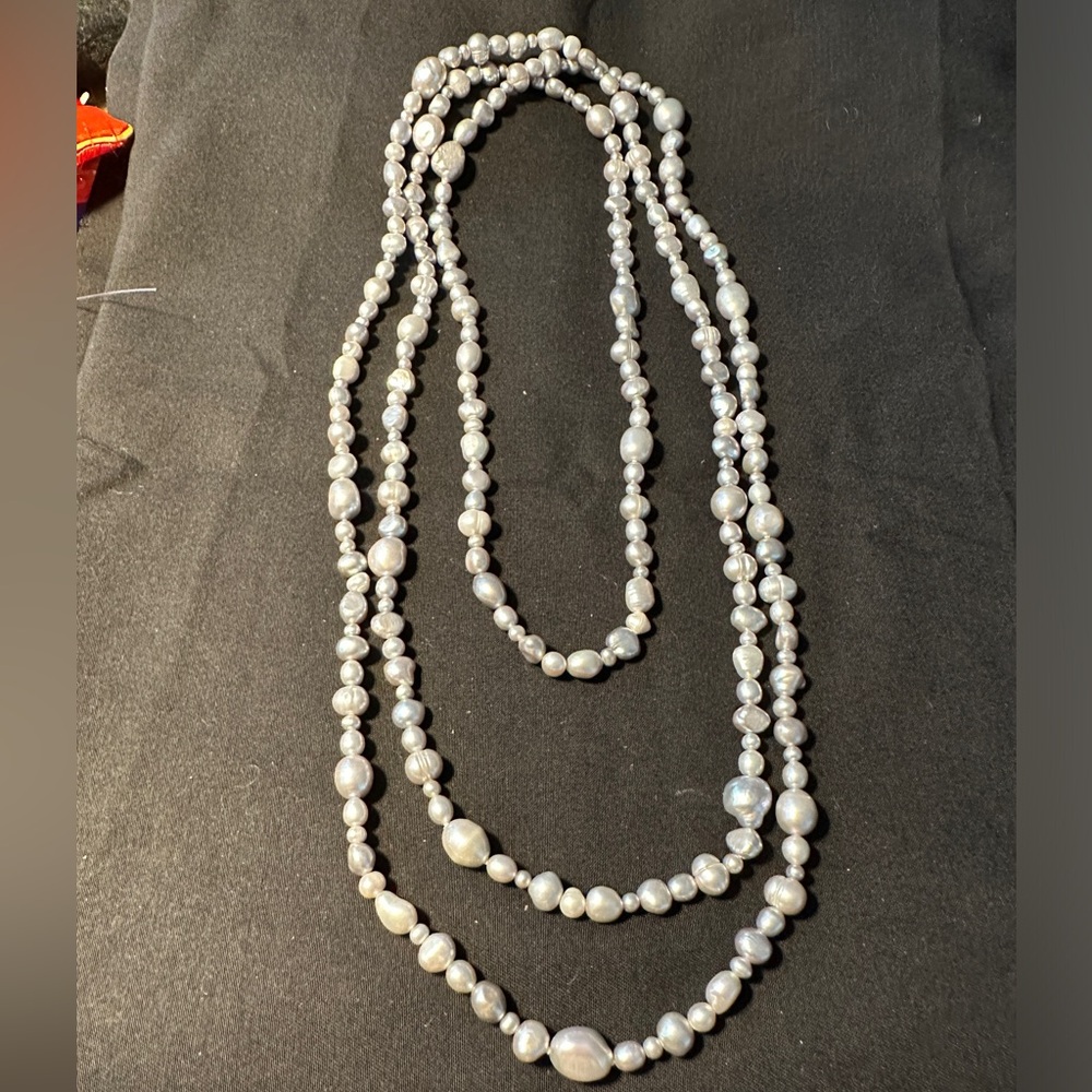 Elegant Silver Baroque Pearl Necklace